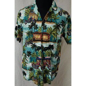 Aloha Republic Hawaiian Motorcycle Aloha Cafe Palmtrees Tropical Large Shirt USA